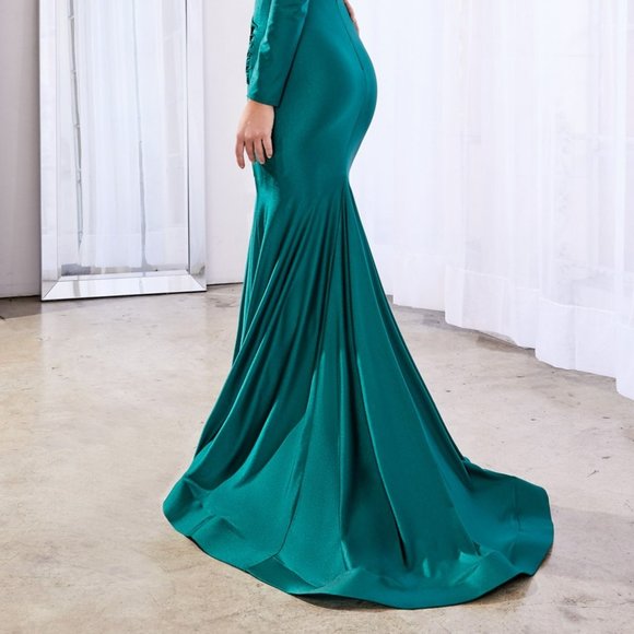 NEW BIRGUNDY V-Neck Mermaid Shape Satin Prom Dress CD0168 - Picture 6 of 8